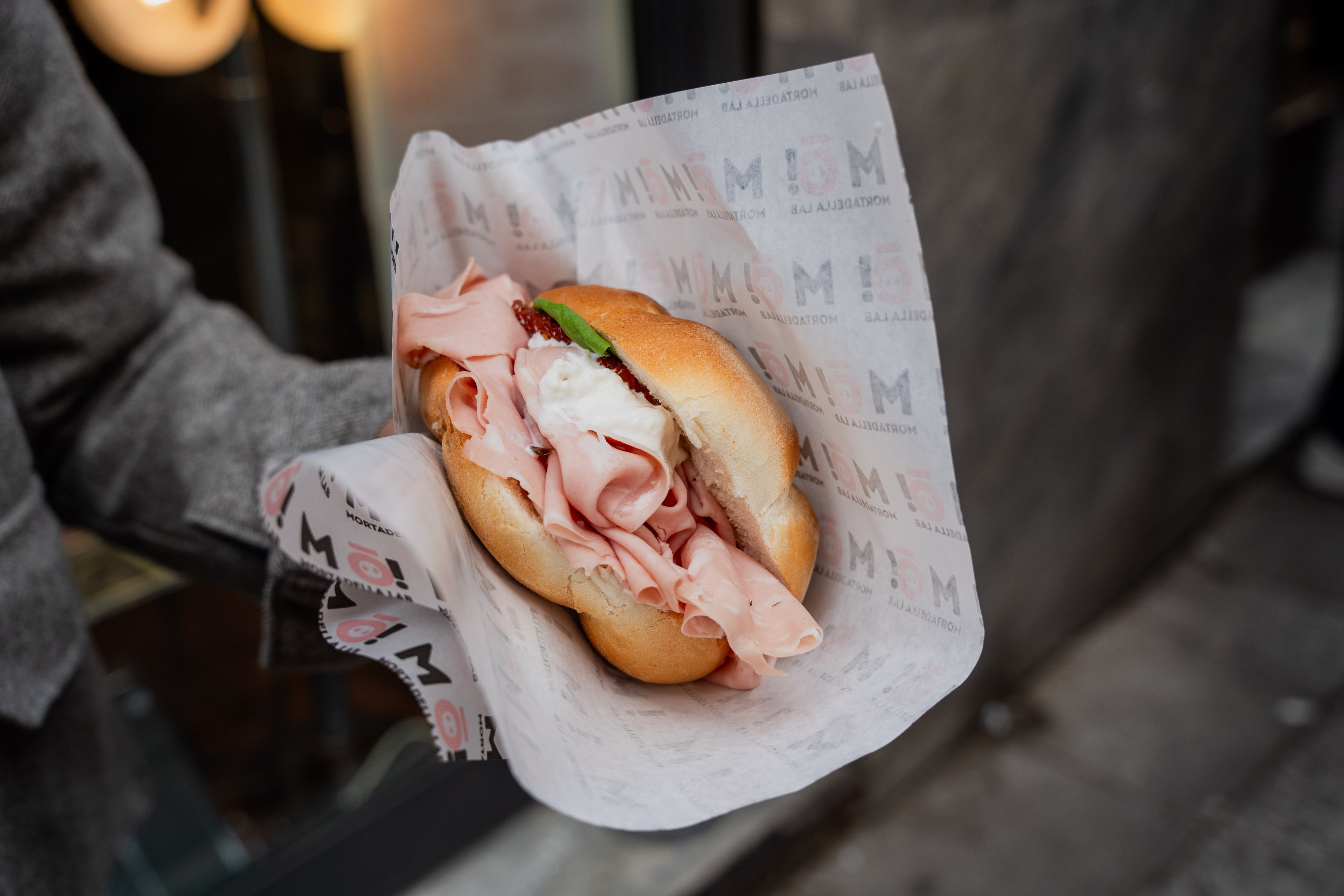 Mortadella in a Rosetta bun