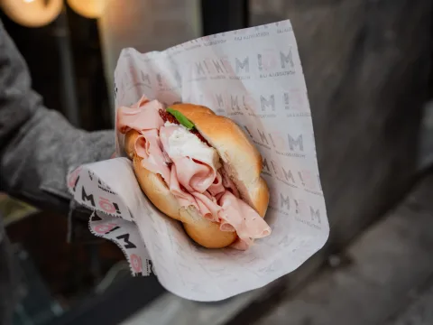 Mortadella in a Rosetta bun