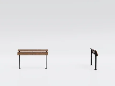 Visualisation of the wooden standing bench to lean against. The legs of the standing bench are made of metal. They are screwed to the floor.