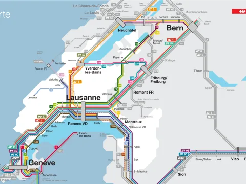 Diese visuelle Darstellung zeigt die Veränderungen des Bahnverkehrs im Kanton Waadt in Form eines Schemas. Alle Änderungen sind auch im folgenden Text aufgelistet.