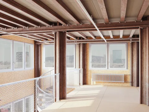 Des piliers et poutres de soutènement réalisés à partir de rails usagés.