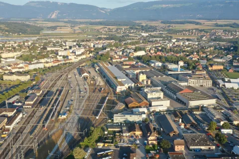 Vue aérienne des ateliers d'Yverdon