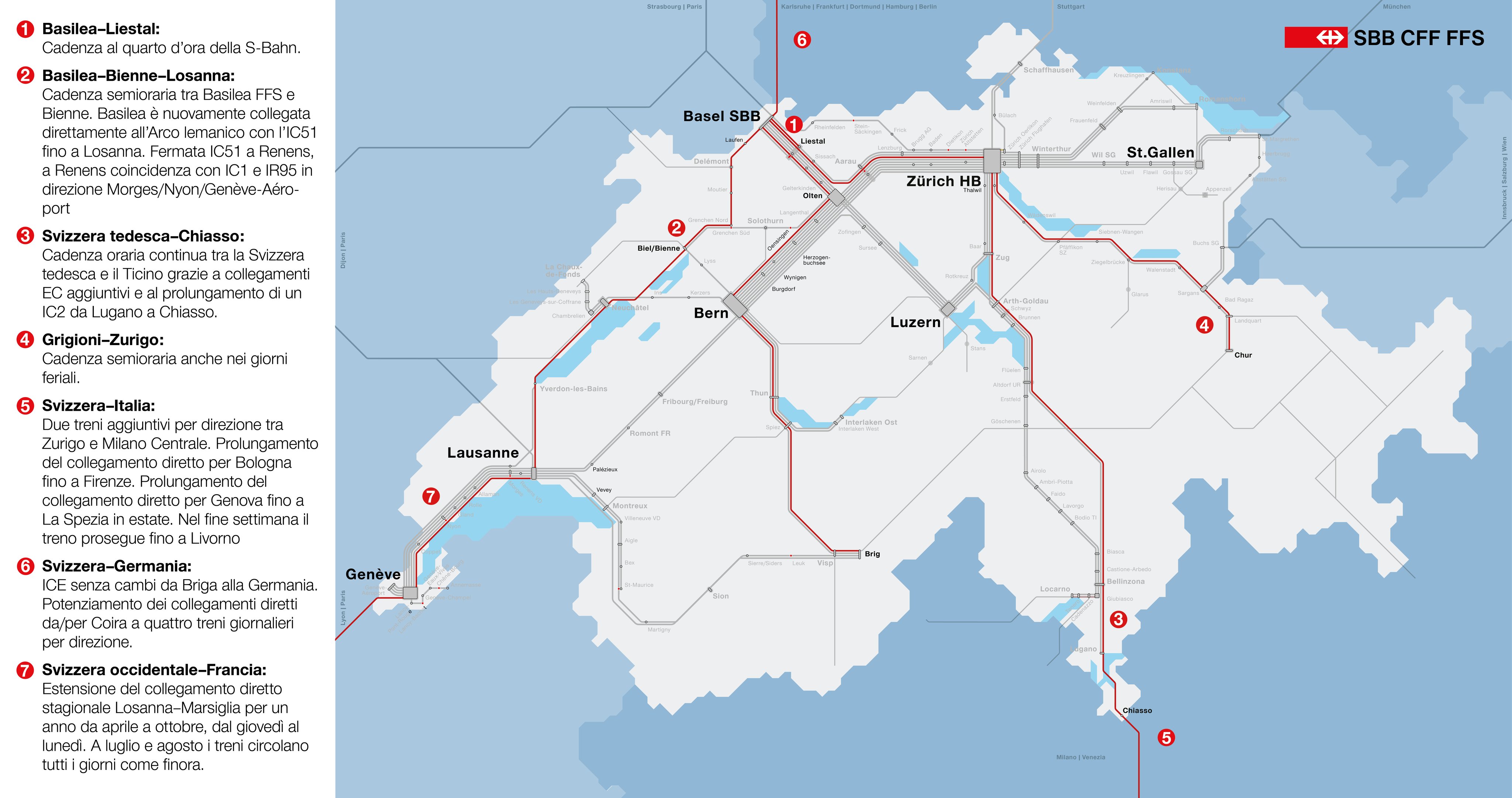 Mappa della Svizzera con rappresentazione grafica semplificata delle modifiche menzionate nel testo.