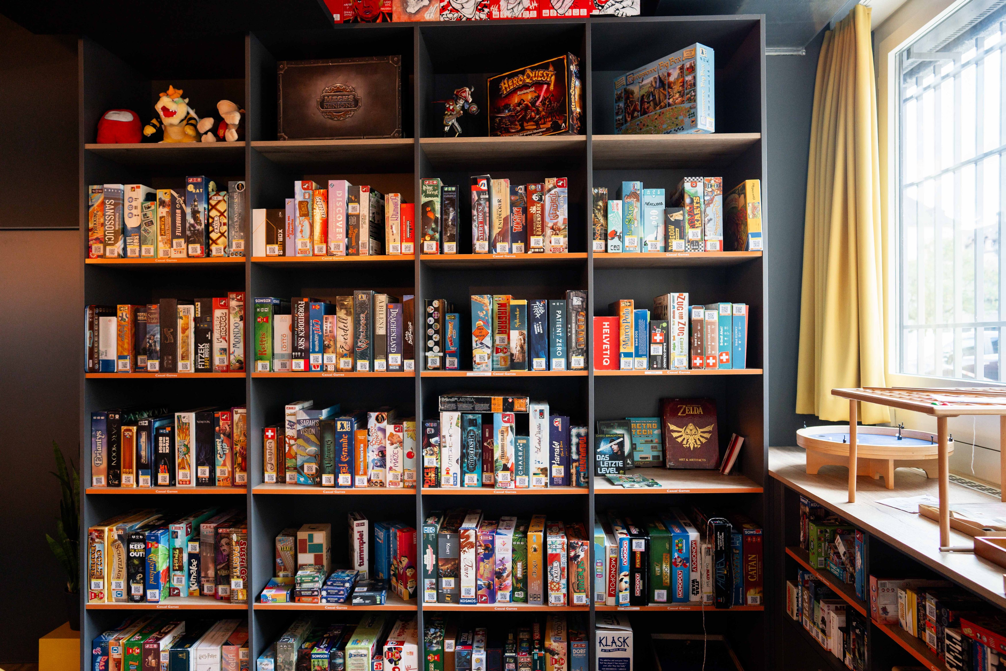 Shelf with card and board games.