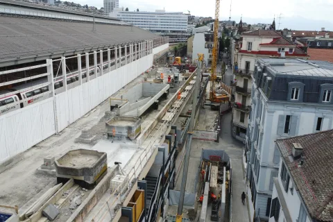 Vue du sud de la gare de Lausanne, en travaux