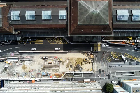 vue aérienne de la place de la gare de Lausanne en chantier