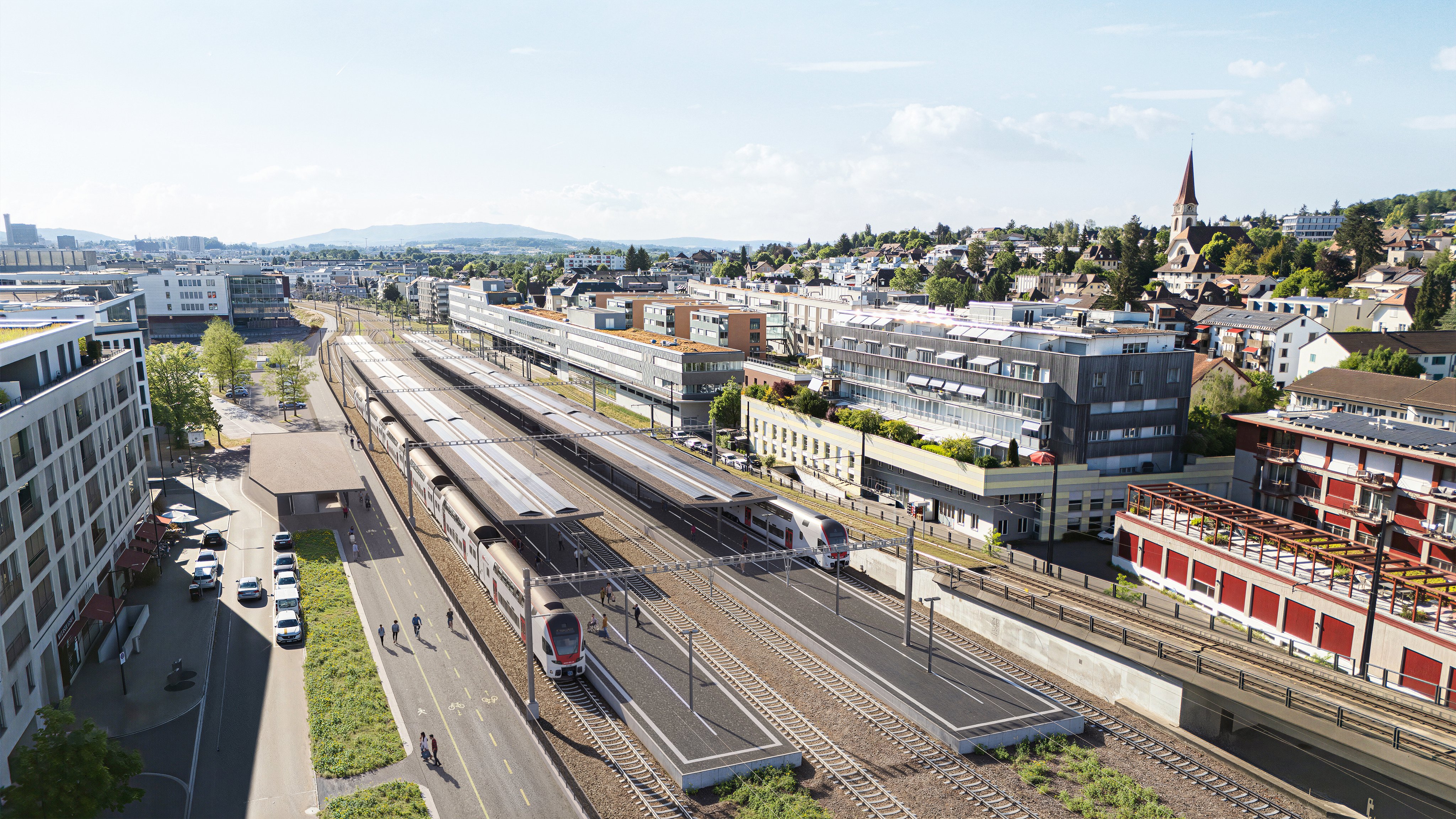 Visualisierung des Bahnhofs Wallisellen im Jahr 2031.