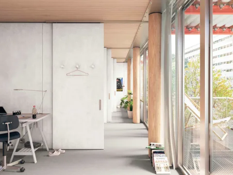 Visualisierung der Innensicht einer Wohnung des Siegerprojekts «Binaria»