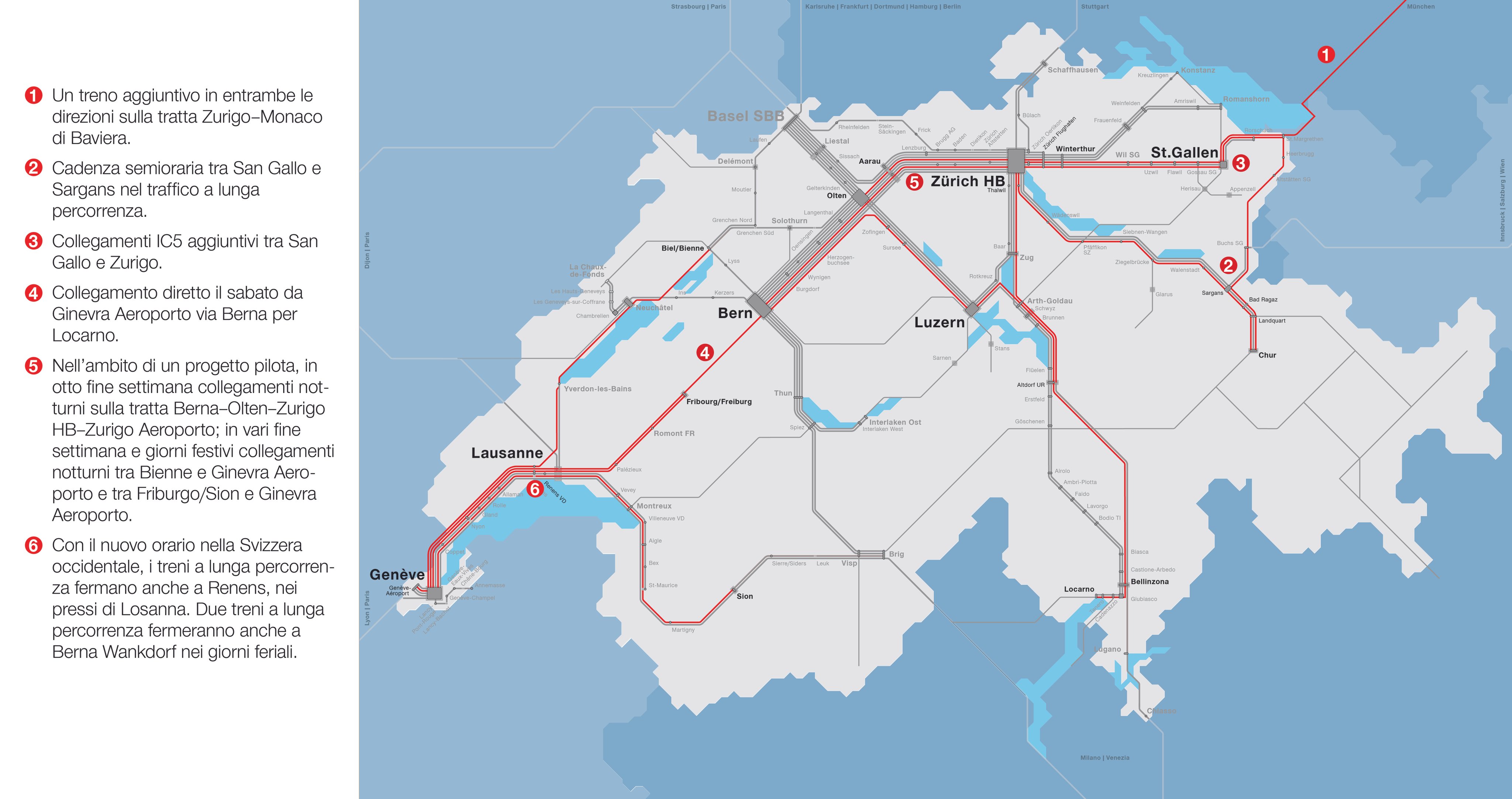 Cartina con una panoramica delle novità più importanti dell’orario 2025.