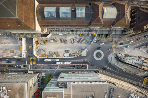 Photo aérienne de la Place de la gare de Lausanne