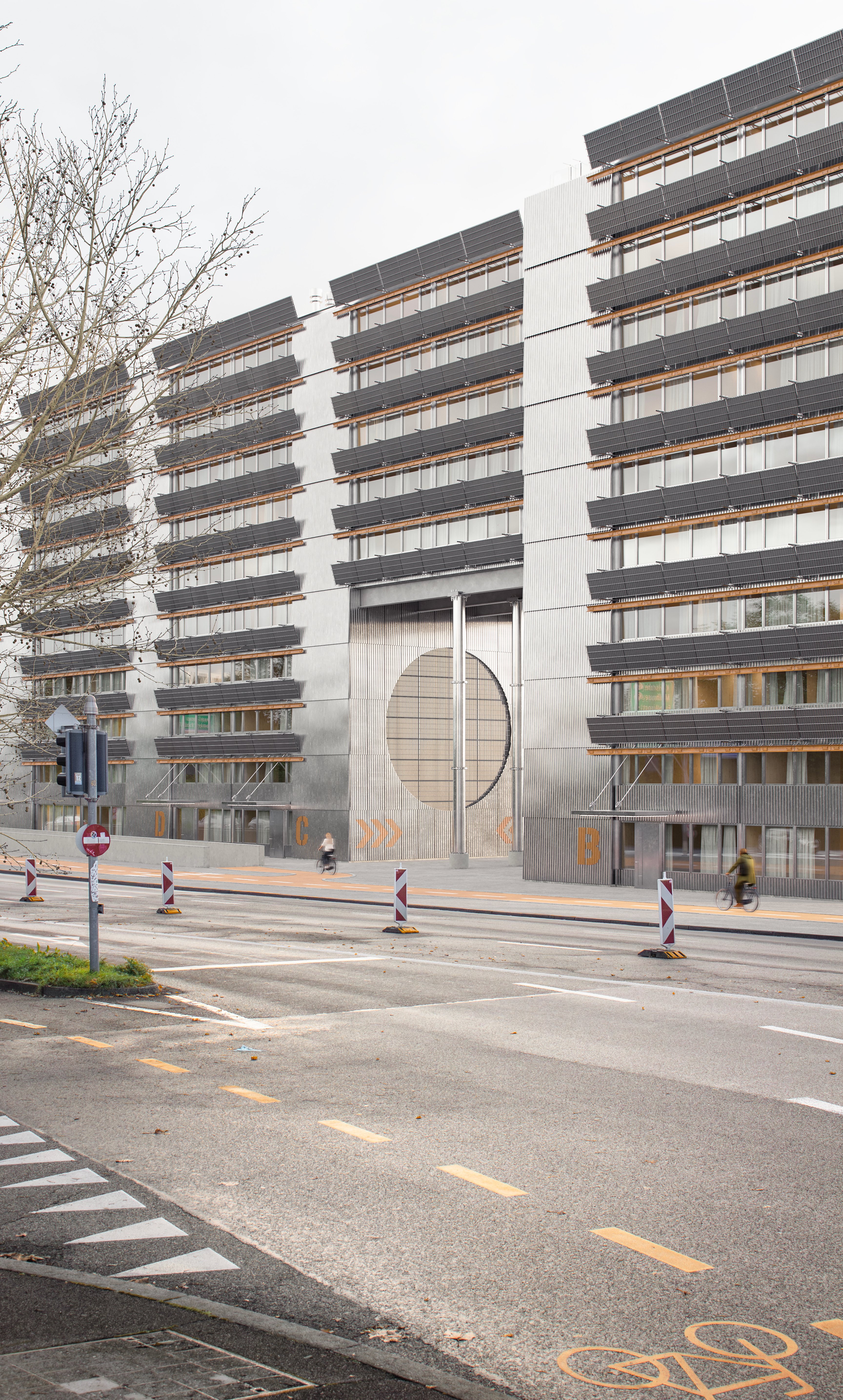 Visualisierung der strassenseitigen Aussensicht des Siegerprojekts «Binaria»