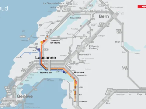 Carte avec un aperçu des principales nouveautés de l’horaire 2026 dans le RER Vaud.