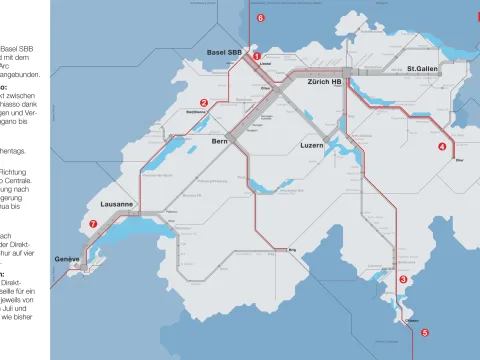 Karte mit einer Übersicht zu den wichtigsten Neuigkeiten im Fahrplan 2026.