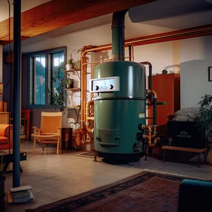 Öljylämmityslaite asunnon olohuoneessa