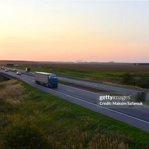 Väg genom landskap kantad av träd och en sjö