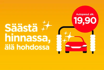 Säästä hinnassa, älä hohdossa. Autopesut alkaen 19,90 €.