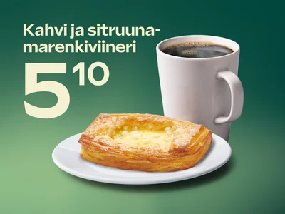 Kahvi ja sitruunamarkenkiviineri yhteishintaan 5,10 €