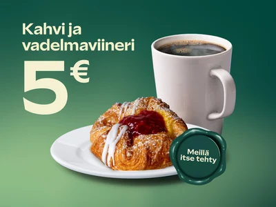 Kahvi ja hedelmäherkkuviineri yhteishintaan 5,10 €