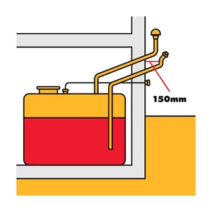Kuvassa ohjeet öljysäiliö täyttöputken sijainnille
