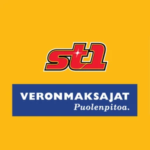 St1 & Veronmaksajat -logot keltaisella taustalla
