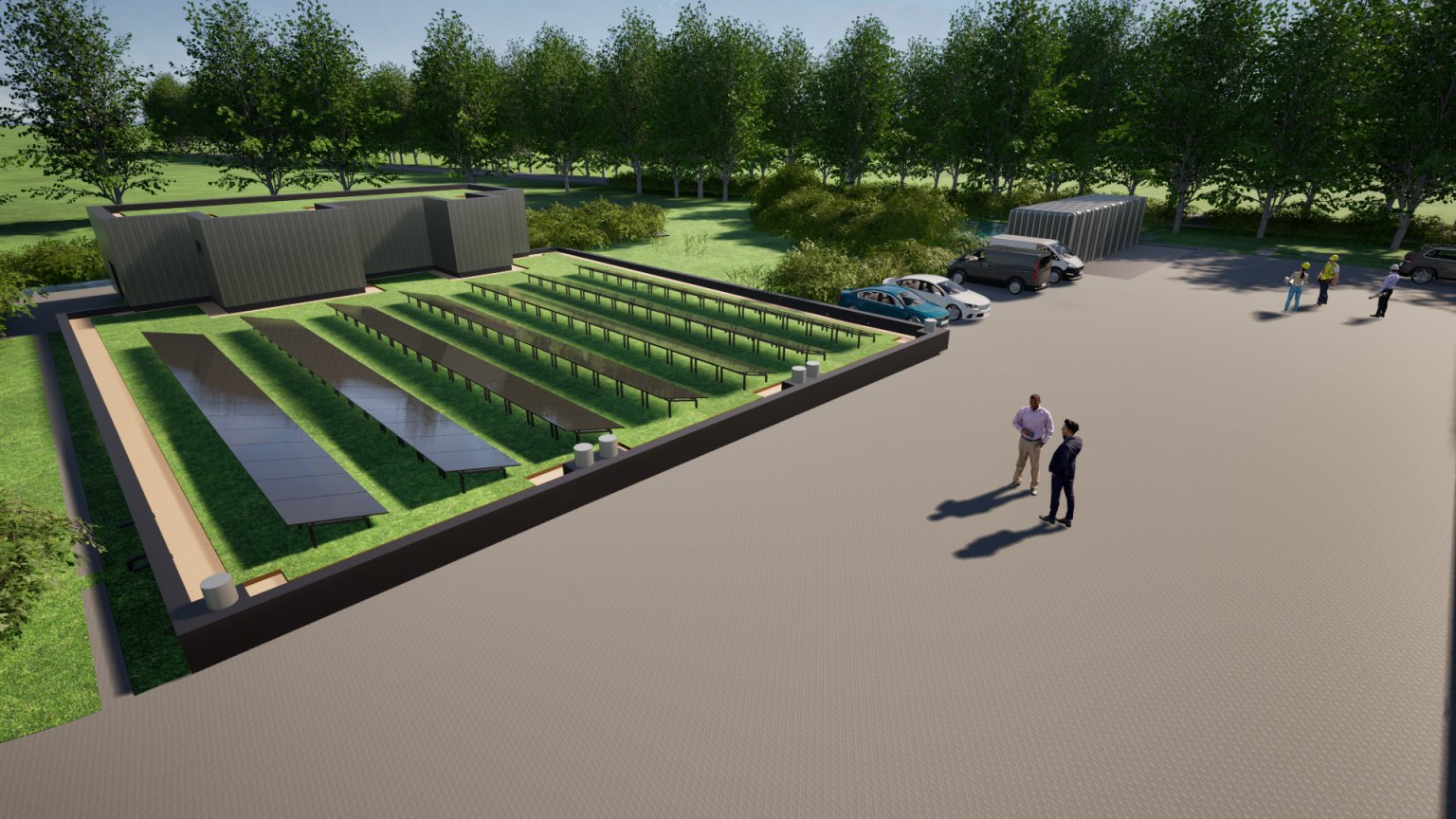 Modellansicht der Solaranlagen bei dem Neubau Wasserwerk Thiene © SWO Netz
