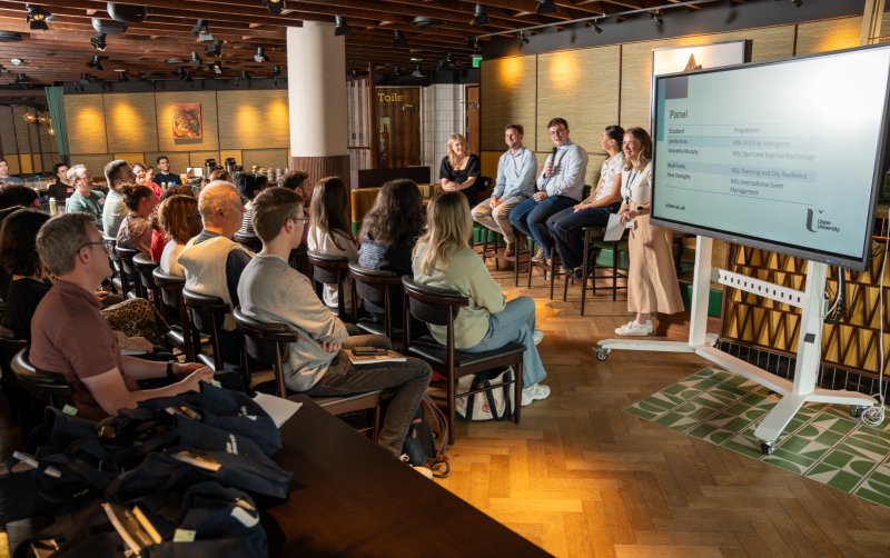 Corporate industry professionals taking part in a discussion event at Academy Restaurant Belfast.