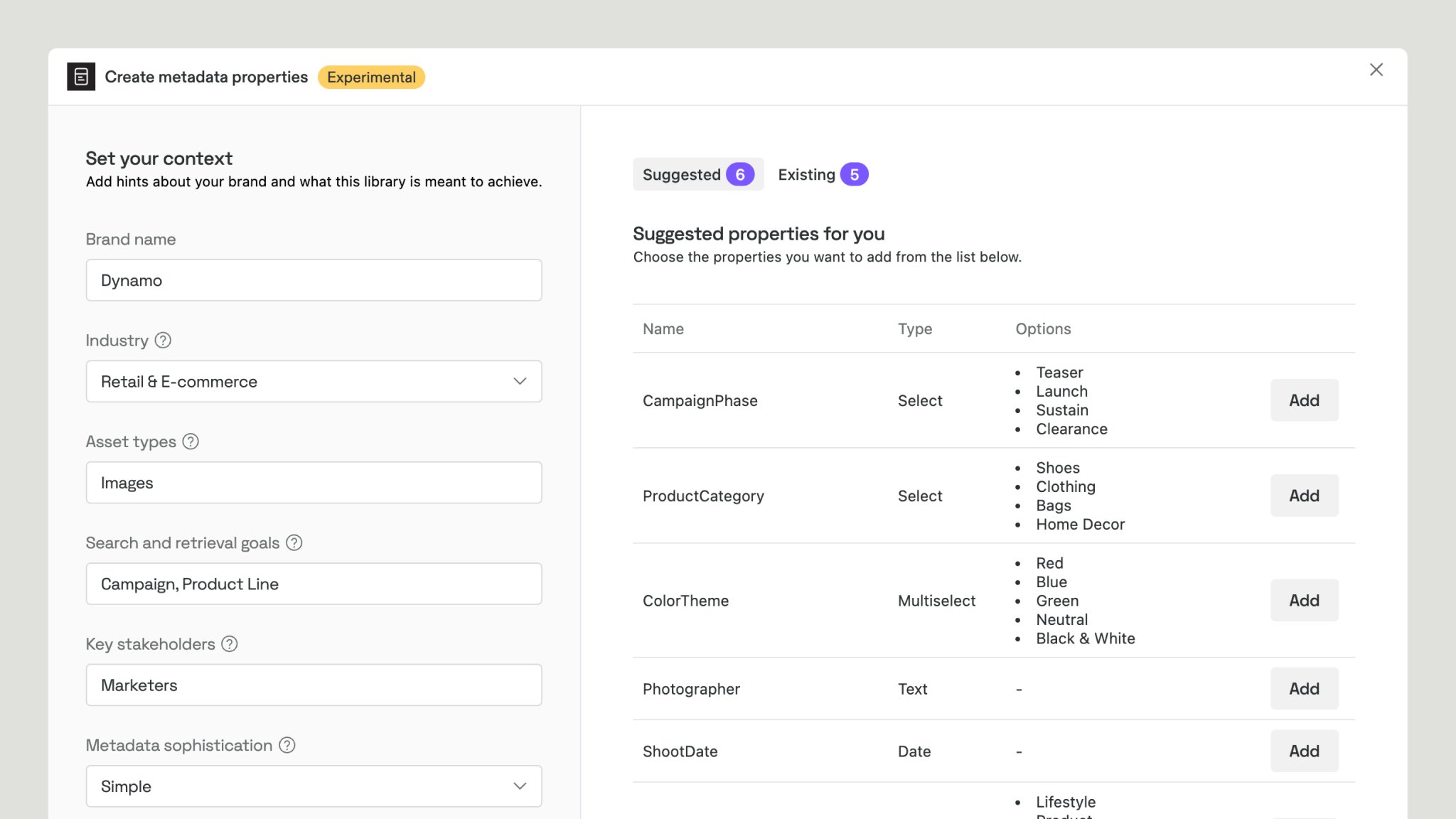 Metadata Architect app suggesting a metadata structure for a library