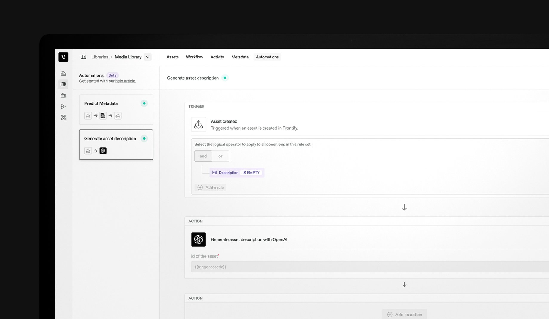 detail of Frontify's asset desription generation UI