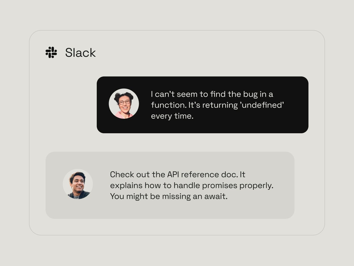 An image highlighting our Slack channel for developers