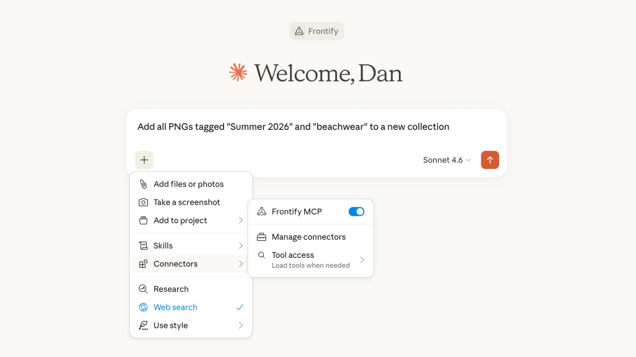 Example of Frontify MCP as a connector in Claude