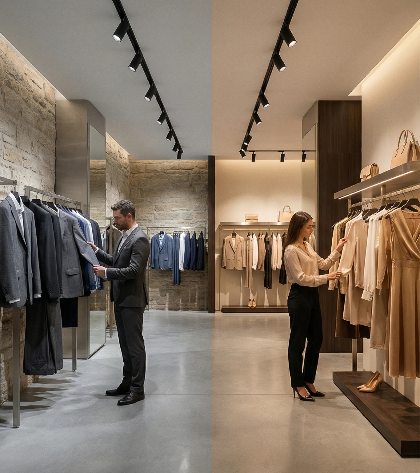 Zwei Personen beim Einkaufen mit individueller Beleuchtung für jede Person.