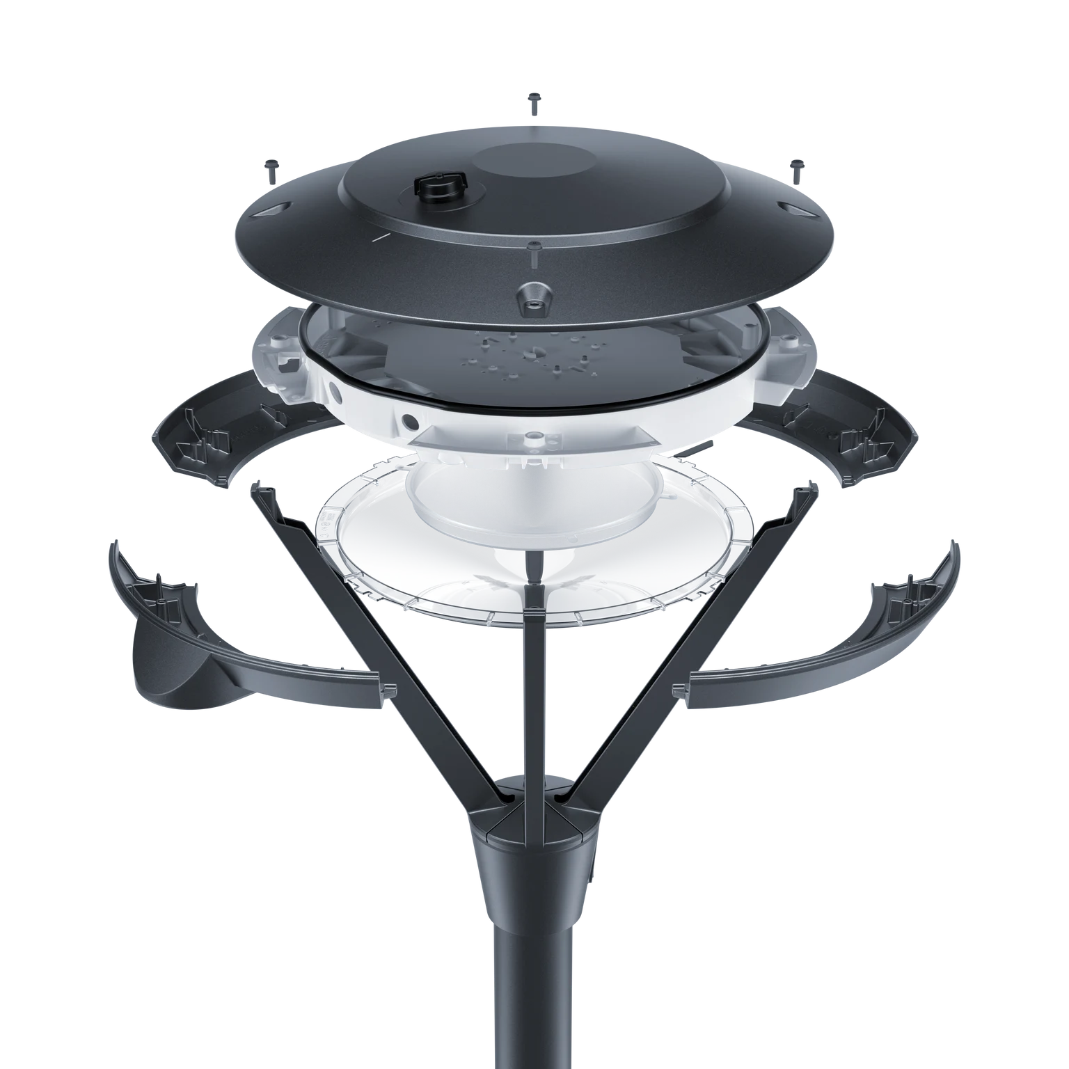 Explosionszeichnung der Avenue-Mastaufsatzleuchte 