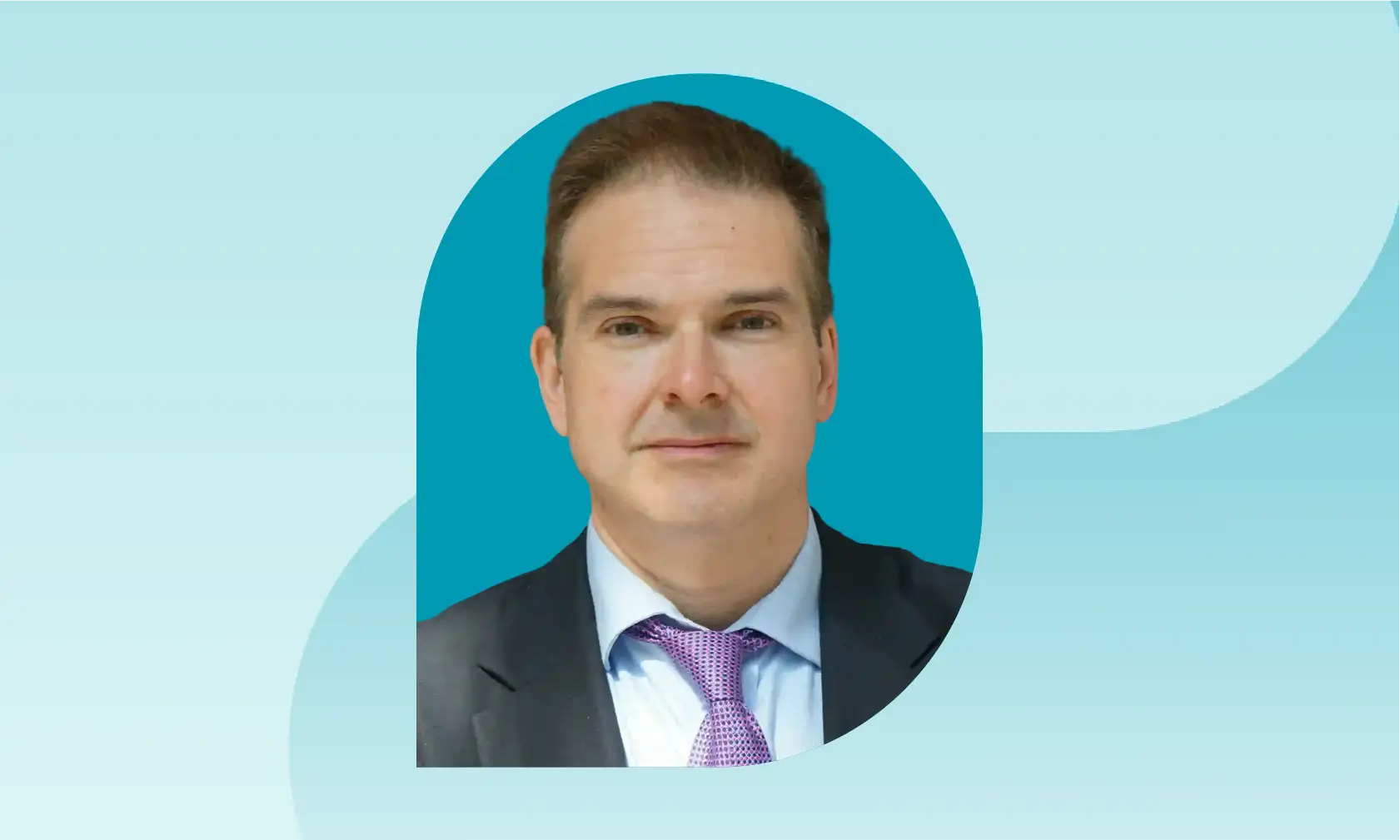 Image of professional man in blue bubble with blue wave background