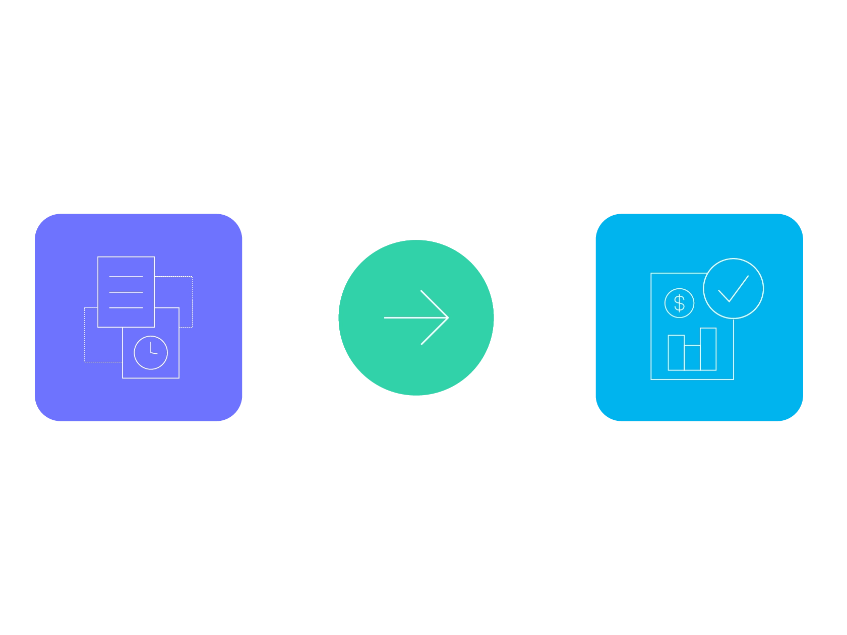 Icon illustration of a document turning into a graph, representing a meeting's recorded duration becoming an accurate billed time entry
