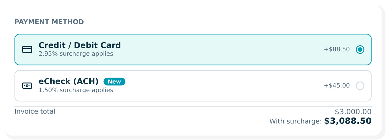 Echeck surcharge report UI