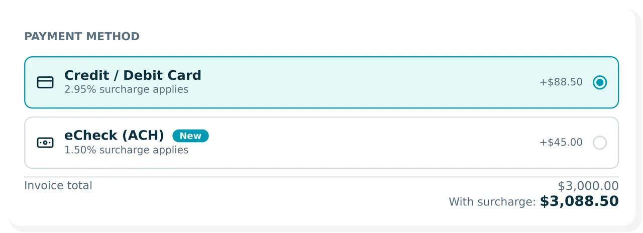 Echeck surcharge report UI