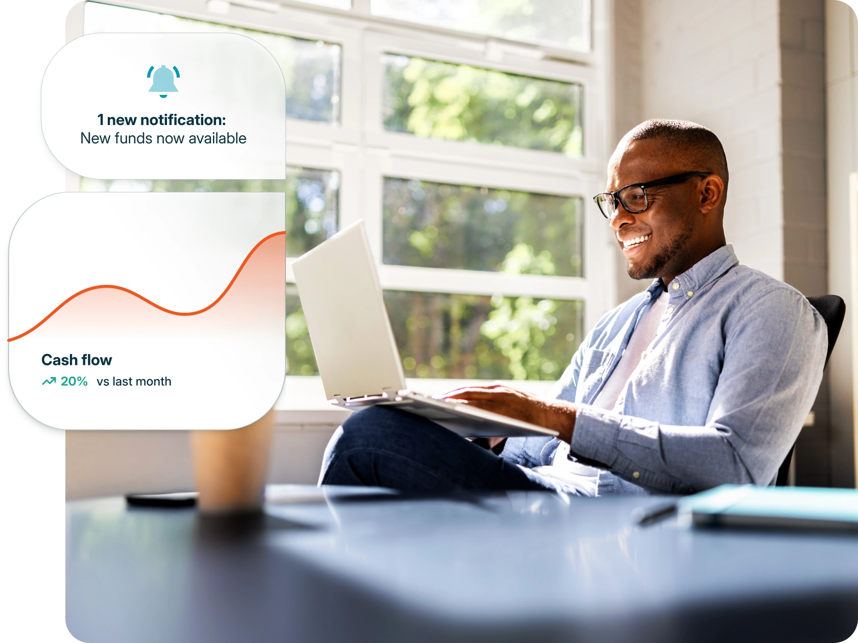 Person looking at laptop with a feature highlighting CPACharge next day payments.