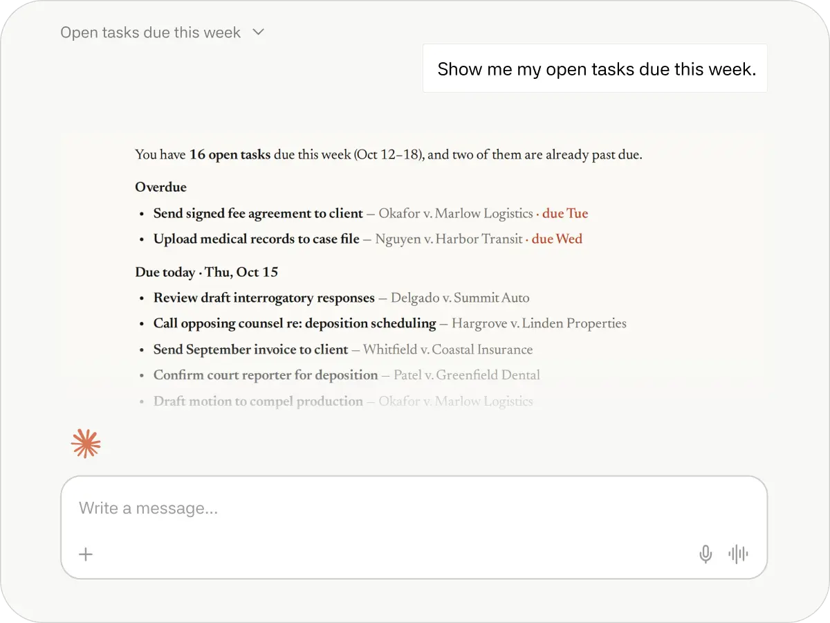 MyCase MCP - Showing open tasks due this week