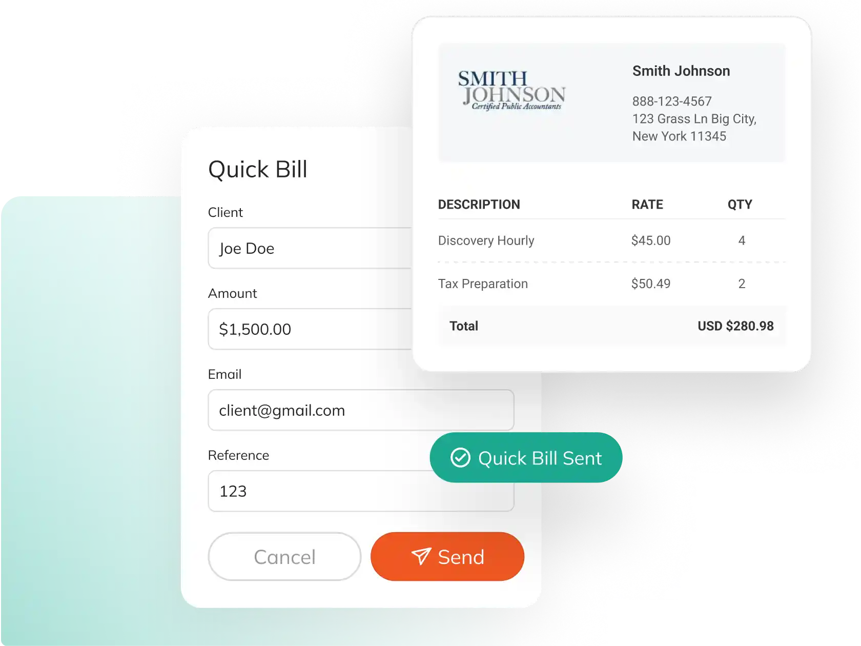 Billing and invoicing screen