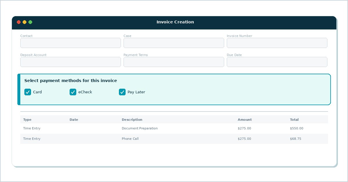 UI showing payment method options