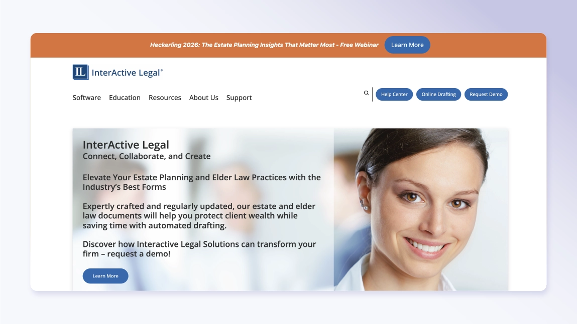 Interactive legal homepage screenshot