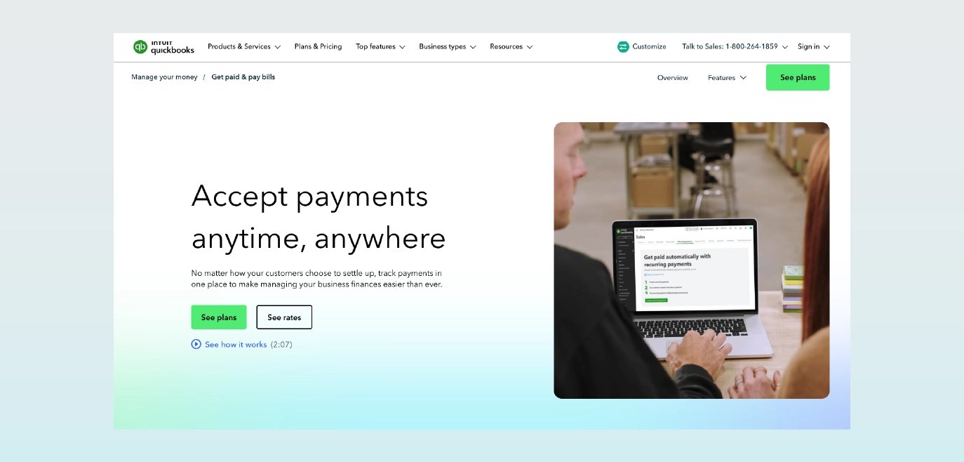QuickBooks Payments homepage screenshot