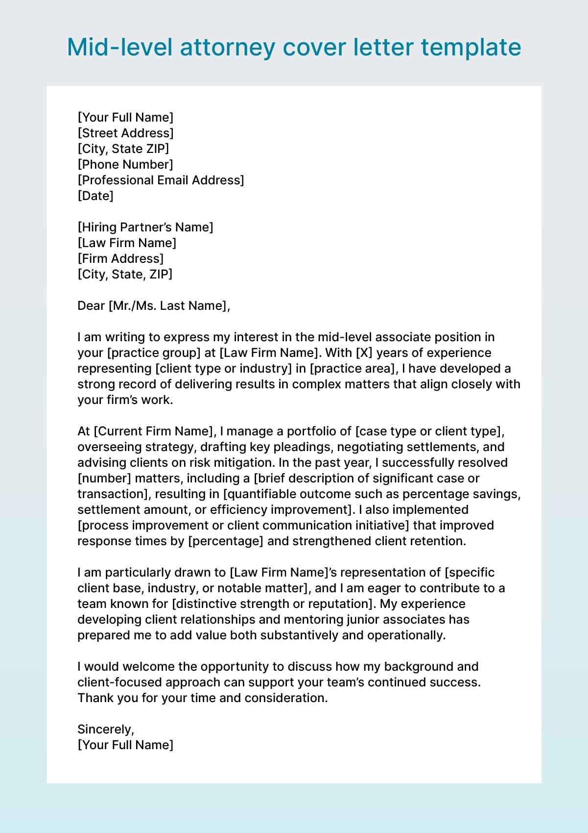 Mid-level attorney cover letter template