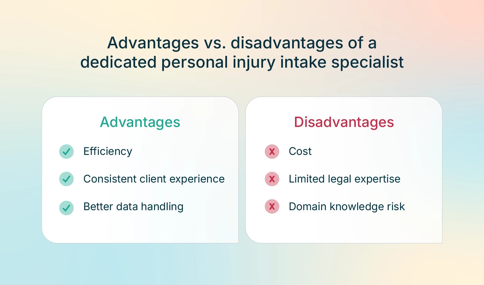 Advantages and disadvantages of a dedicated personal injury intake specialist