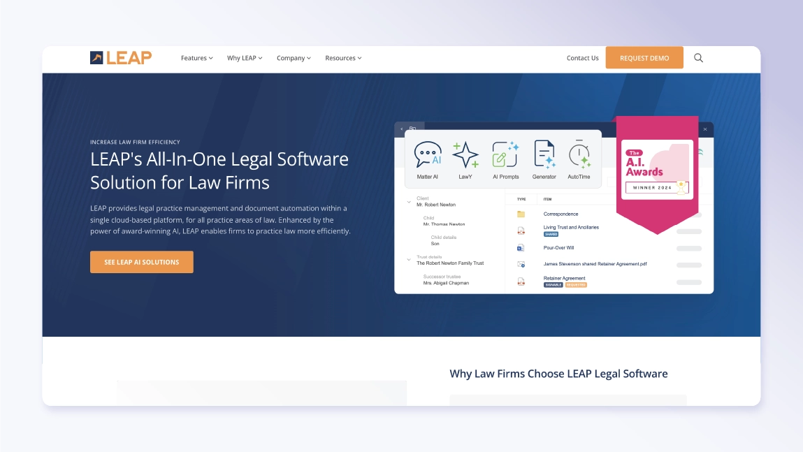 LEAP homepage screenshot