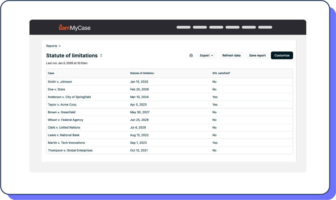 Customized reporting in case analytics in MyCase product view