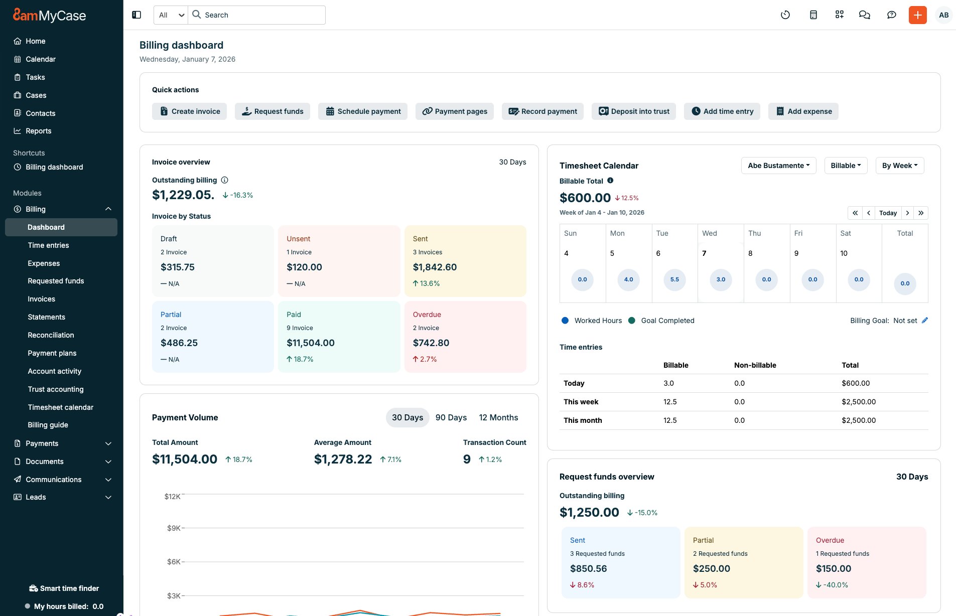 MyCase Billing Dashboard Screen