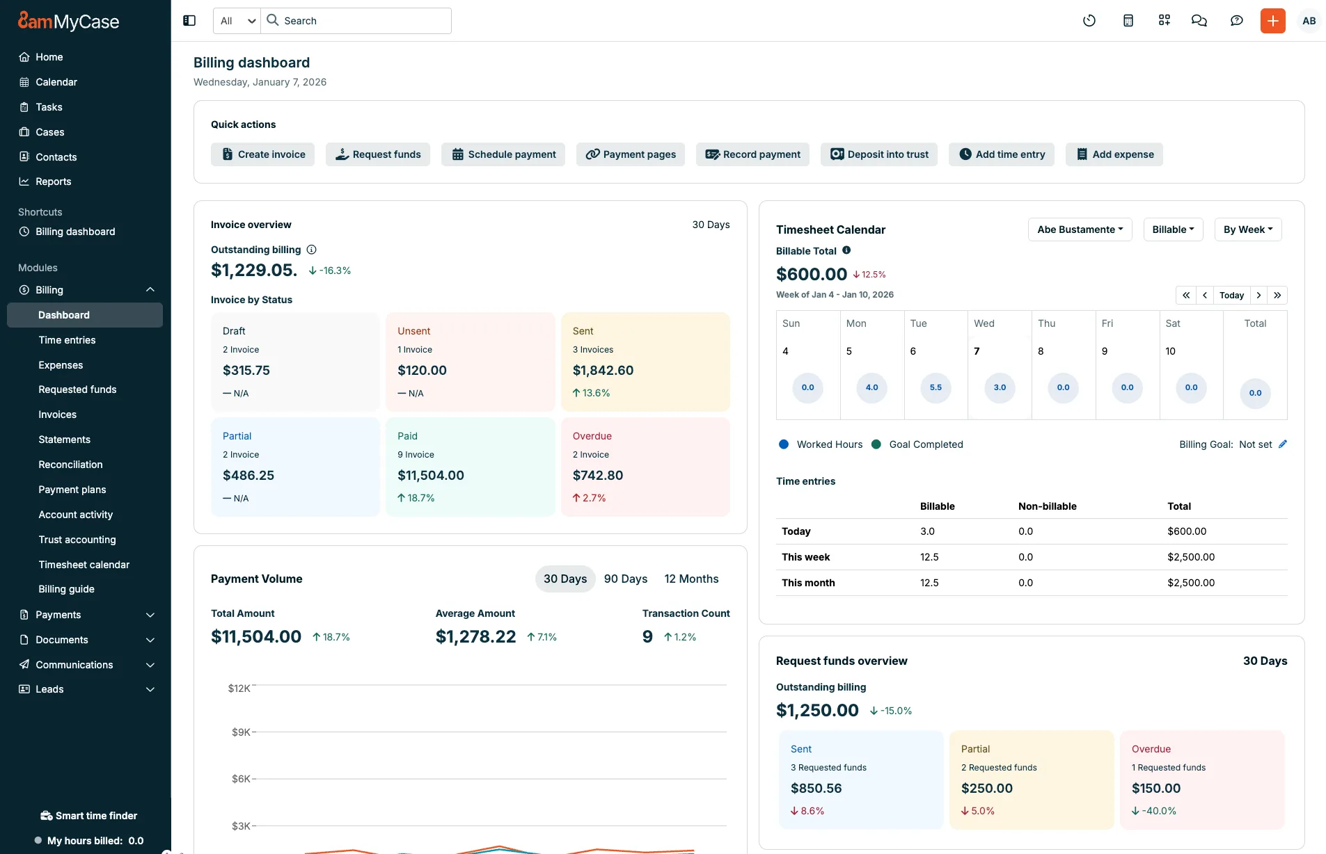 MyCase Billing Dashboard Screen