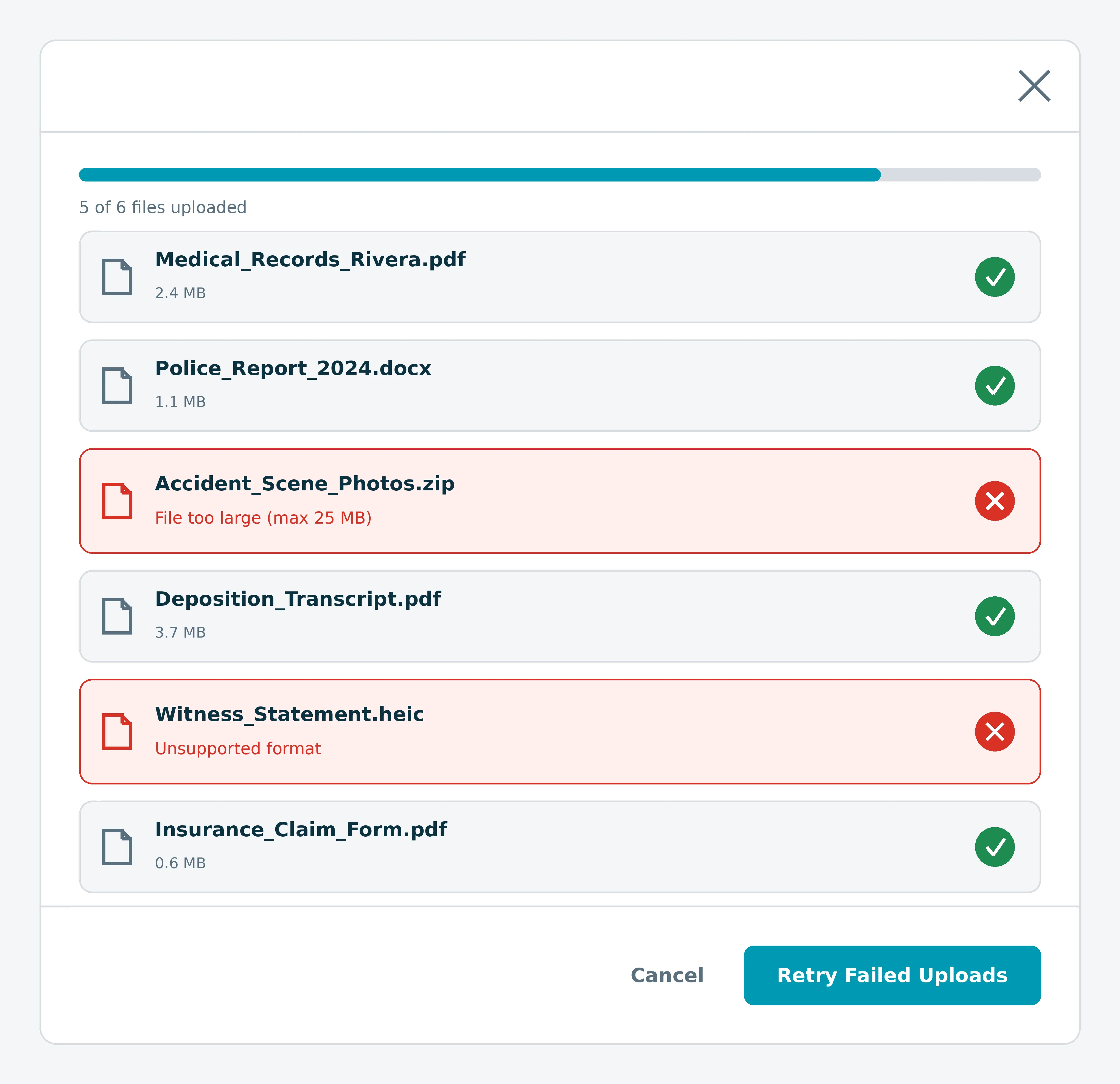 Error message on intake form upload screen