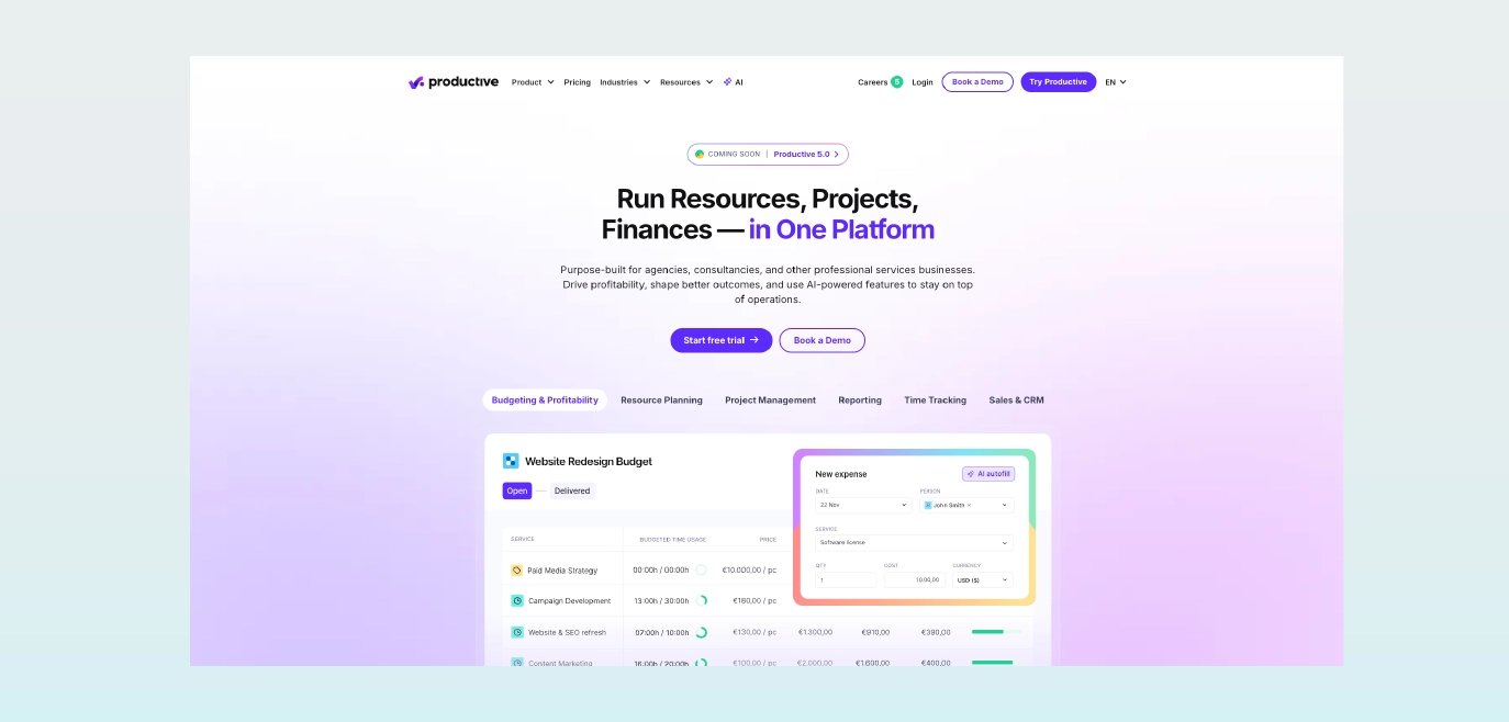 Productive.io homepage screenshot